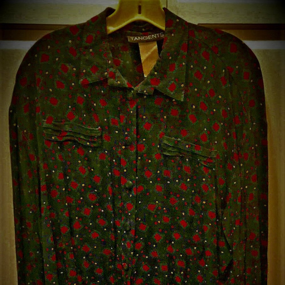 TANGENTS Women's Floral Button Up Blouse Tunic Shirt ~ Size 12 Adorable!